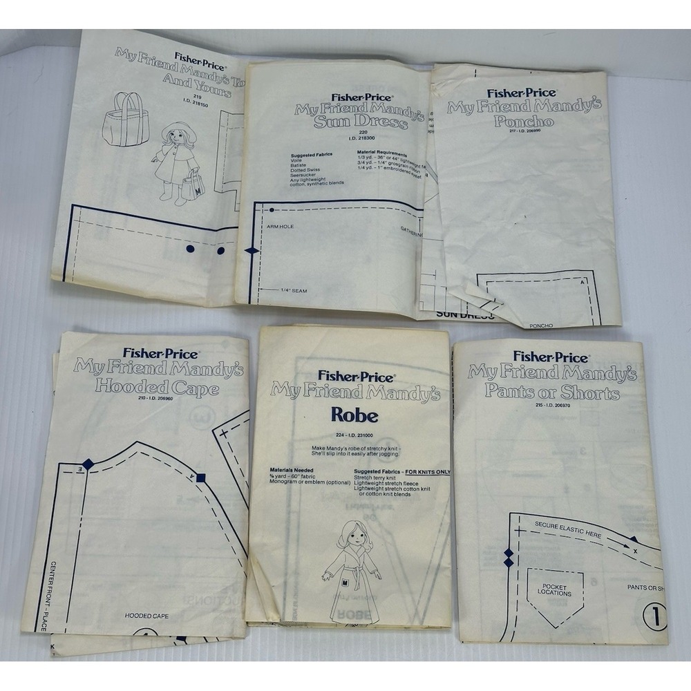 Vintage Fisher Price My‎ Friend Mandys Doll Clothing Sewing Patterns Set of 6
